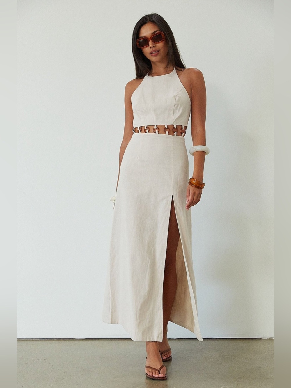 Luna B Back in the Saddle Maxi Slit Front Cut Out Dress